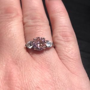 Pink sapphire, CZ, 925 sterling size 7 ring